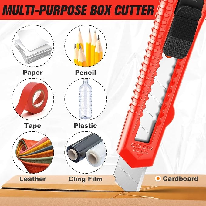 JOYUMY 20 Pack Utility Knife, Box Cutter Retractable, Box Knife for Cartons, Cardboard, and Boxes, Box Opener with 10 Pieces 18mm Snap-off Blade, Razor Knife for Office and Home Use, Box Cutters, Red