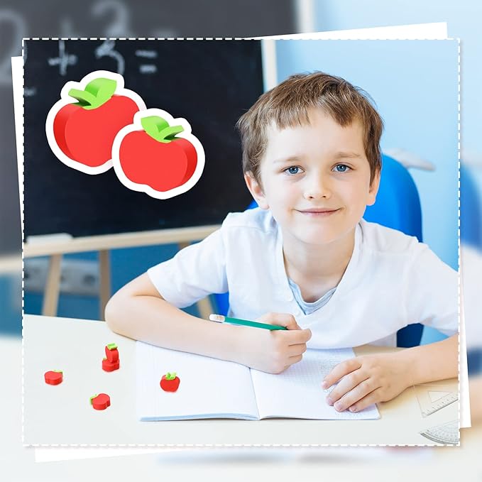 60pcs Mini Apple Erasers for Kids Bulk Classroom Welcome Back to School Gifts Classroom Counting Math Manipulatives Teacher Supplies Stationary Party Favors