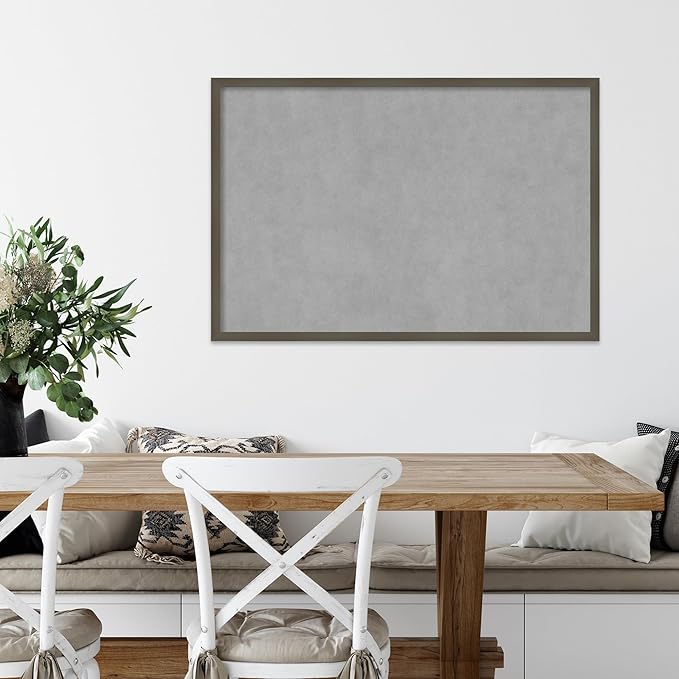 Amanti Art Grey Framed Magnetic Board 25x37 Large Vision Board for use with Magnets, 100% Metal Sheet to Display Items as Office Decor or for Home Organization in mudroom, Kitchen or Kids Room