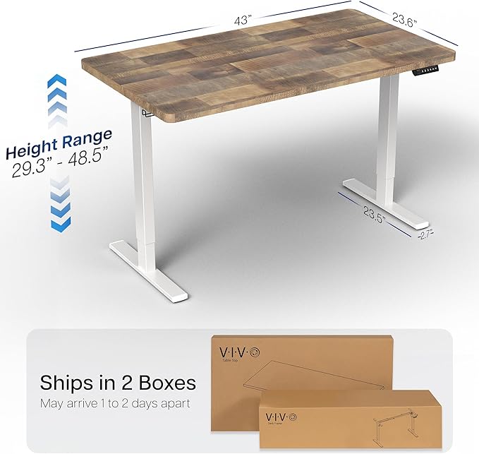 VIVO Electric 43 x 24 in Standing Desk, Memory Height Adjustment, 1B Series, Holds 220 lbs, One-Piece Reclaimed Wood Top, White Frame, DESK-KIT-1W4P