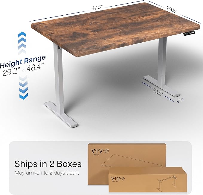 VIVO Electric 48 x 30 in Rustic Standing Desk, Memory Height Adjustment, 1B Series, Holds 220 lbs, One-Piece Vintage Brown Top, Gray Frame, DESK-KIT-1G5N