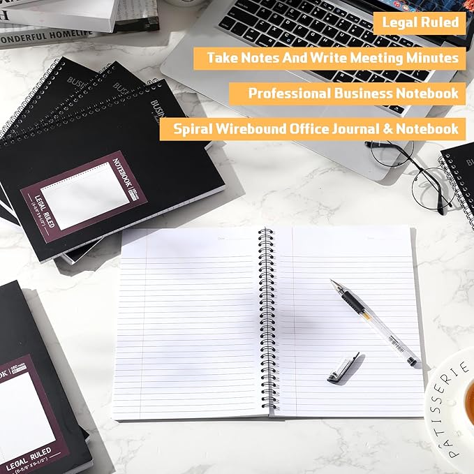 Resurhang 8 Pack Wirebound Business Notebook Legal Ruled Spiral Notebook 6-5/8" x 9-1/2" 80 Sheets Per Pad Professional Journal for Office Journal Planner Work Meeting Men Women(Purple)