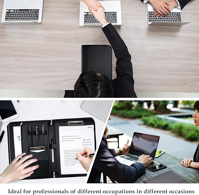 ProCase Portfolio Business Padfolio Folder with Zipper, Conference Meeting Executive File Legal Document Organizer with Pockets Letter Size A4 Writing Pad Notepad Padfolio -Black