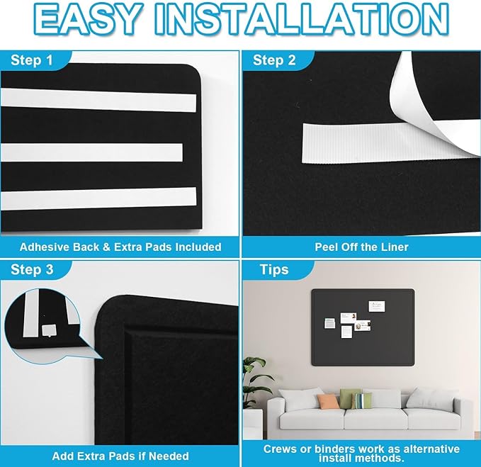 Large Felt Bulletin Board for Wall, 48"x36" Frameless Picture Board, Soft Felt Cork Board for Office, Home Planning & Office Wall Decor, Easy Install Pin Board