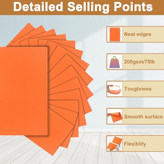 Silunkia 40 Sheets Orange Cardstock 8.5 x 11 Craft Paper, 75lb Premium Pumpkin Card Stock Printer Paper for DIY Cards Making, Certificates, Invitations, Scrapbooking, Party Decorations