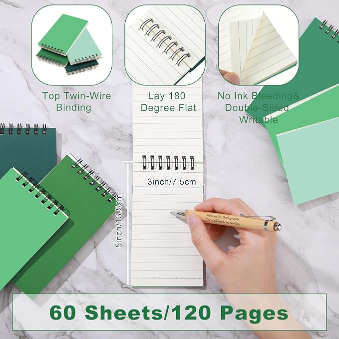 Tenceur 8 Pcs Pocket Notebook Bulk Small 3x5 Inch Spiral Notepads Mini Top Bound Notebook with Lined 120 Pages Ruled Memo Pads for Office College Nurse Essentials Back to School Gift