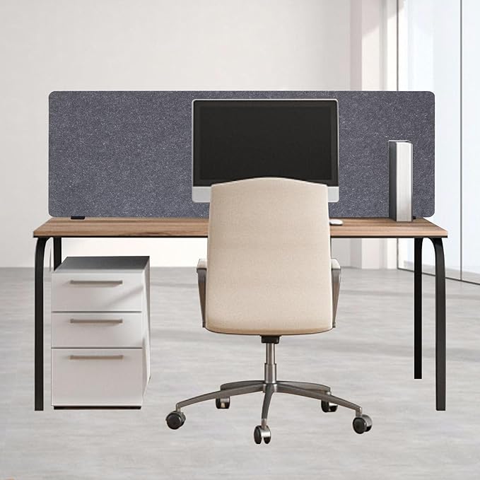 Clamp-on 60" x 24" Desk Divider Privacy Panel for Office Privacy Sound Absorbing Screen Acoustic Partition Divider Stand Up Desktop Divider Portable Cubicle Panel, Grey