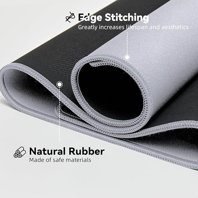 Reniteco Waterproof Large Gaming Mouse Pad with Durable Stitched Edges, Non-Slip Rubber Base, Grainy Jacquard Mouse Mat Desk Pad for Home Office Gaming, 31.5''x11.8''x0.12'', Matte Light Gray