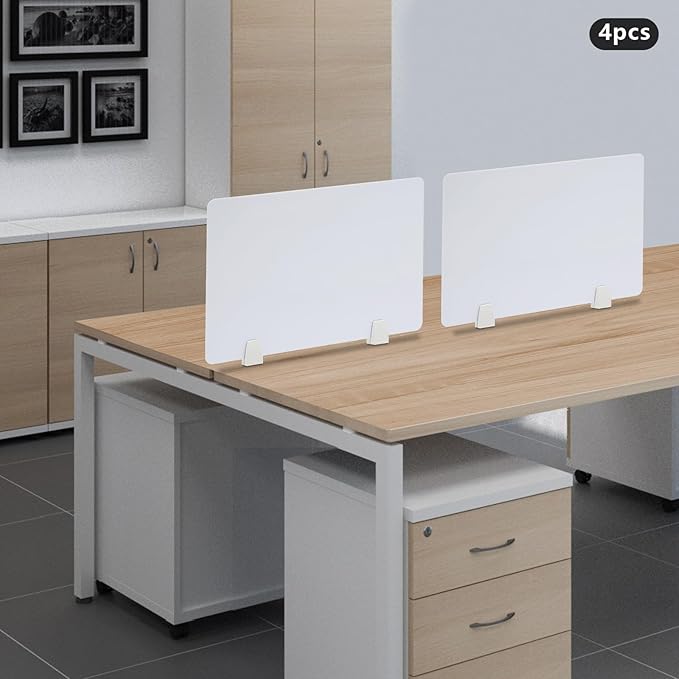 4 Pcs Desk Divider Privacy Panel, 23.6”L X15.8”W Frosted Acrylic Desk Privacy Panels with 8 Clamps for Offices Schools Call Centers (White)