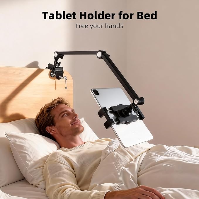ZUZUXI iPad Desk Mount, Adjustable Foldable Tablet Aluminum Arm, 360° Rotation, Tablet Stand Holder for Bed, Fits 4.7"-15" iPad Pro/Air/Mini, Phones, Galaxy Tab, Portable Monitor