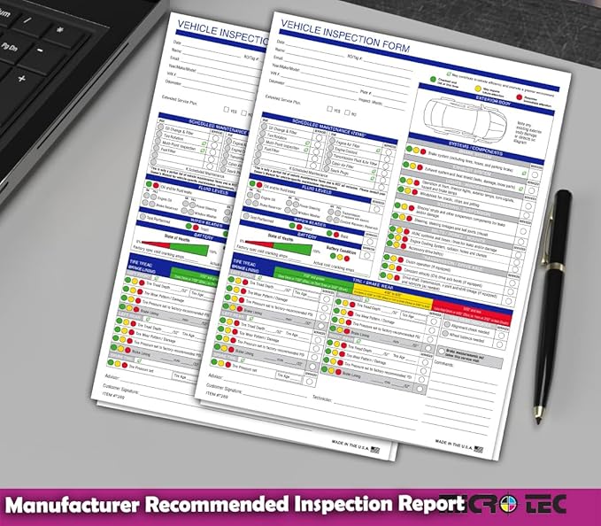 Multi-Point Inspection Form for Vehicles – 2-Part Carbonless Vehicle Checklist Pad – 8.5" x 11" Inspection Report – Edge-Glued, Manufacturer Recommended – White - Pack of 500