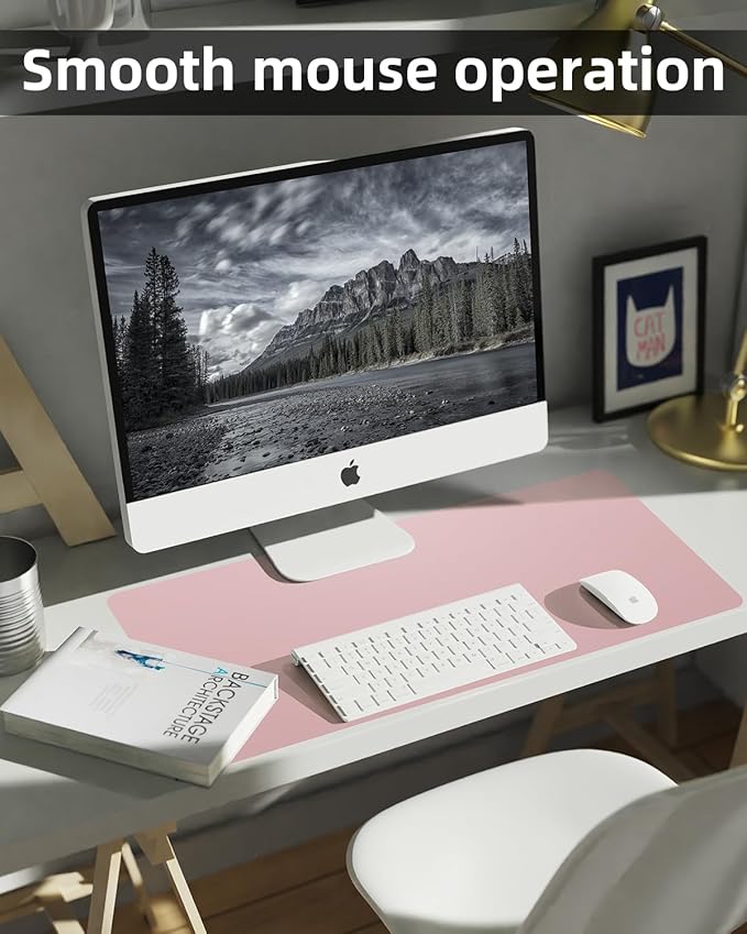 Non-Slip Desk mat,PULeather Desk Pad Protector, Office Desk Mat, Large Mouse Pad,Desk Blotter, Laptop Desk Pad, Waterproof Desk Writing Pad for Office and Home (Rose Pink, 35.4" x 17")