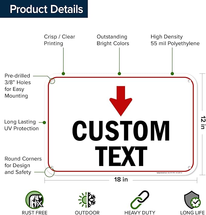 Custom Arrow,Custom Directional Sign, Down Arrow,12x18 Inches, 55 mil thick HDPE (high density polyethylene) Made in USA by My Sign Center