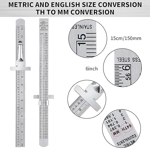 2 Pieces 6 Inch 15 cm Pocket Ruler Flexible Precision Stainless Steel Ruler with Detachable Clips Stainless Steel Pocket Clip Scale Gauge Metric British System