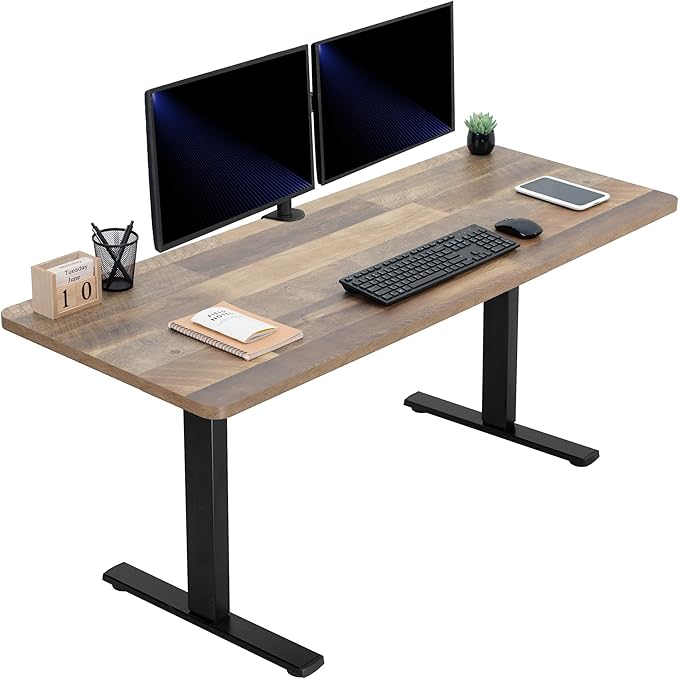 VIVO Electric 60 x 24 in Standing Desk, Memory Height Adjustment, 1B Series, Holds 220 lbs, One-Piece Reclaimed Wood Top, Black Frame, DESK-KIT-1B6P