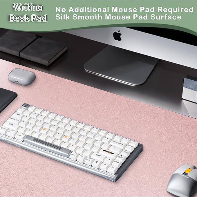 Boutilon Leather Desk Pad Protector,Non-Slip Mouse Pad,Laptop Desk Pad,Office Mouse Mat,Waterproof Leather Desk Blotter,Desk Writing Pad for Office and Home (XXL-Pink,47.2"x 17")