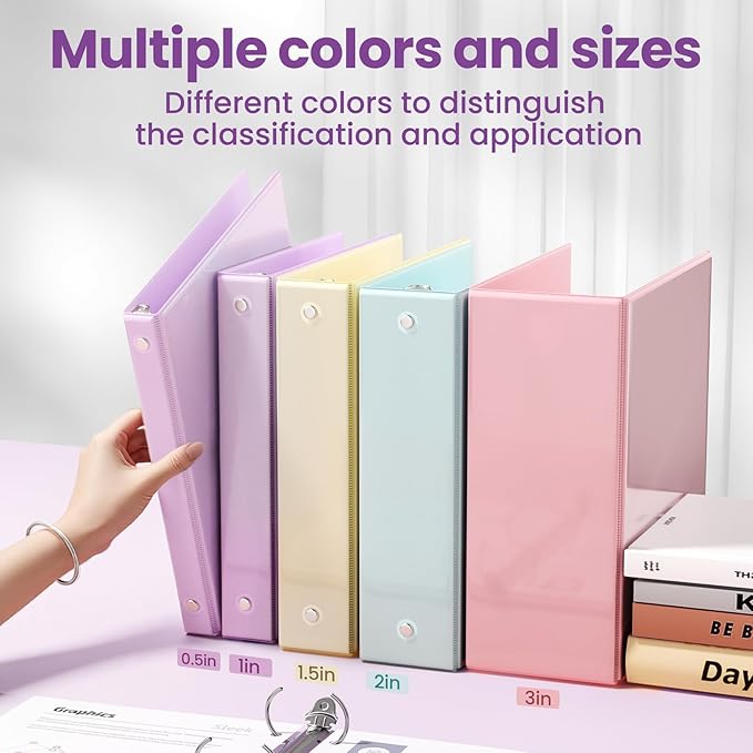 SUNEE 3 Ring Binder 1.5 Inch 1 Pack, Clear View Binder Three Ring PVC-Free (Fit 8.5x11 Inches) for School or Office Supplies, Purple