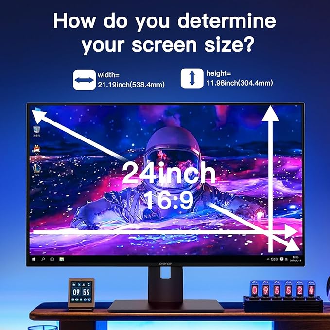 24 Inch Magnetic Hanging Computer Privacy Screen for 16:9 Widescreen Monitor, Removable Privacy Screen Anti Glare Blue Light Computer Screen Privacy Shield, Anti-Scratch 24in Protector Film