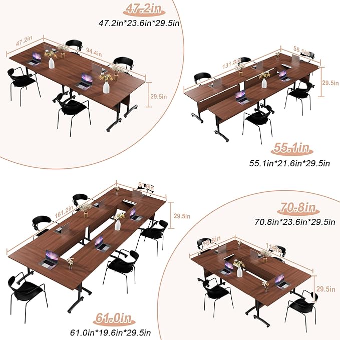 Conference Table Flip Top Mobile Conference Room Tables,Folding Conference Table with Wheels,Large Meeting Training Seminar Table Saving Space for Office Classroom(12D,47.2'')
