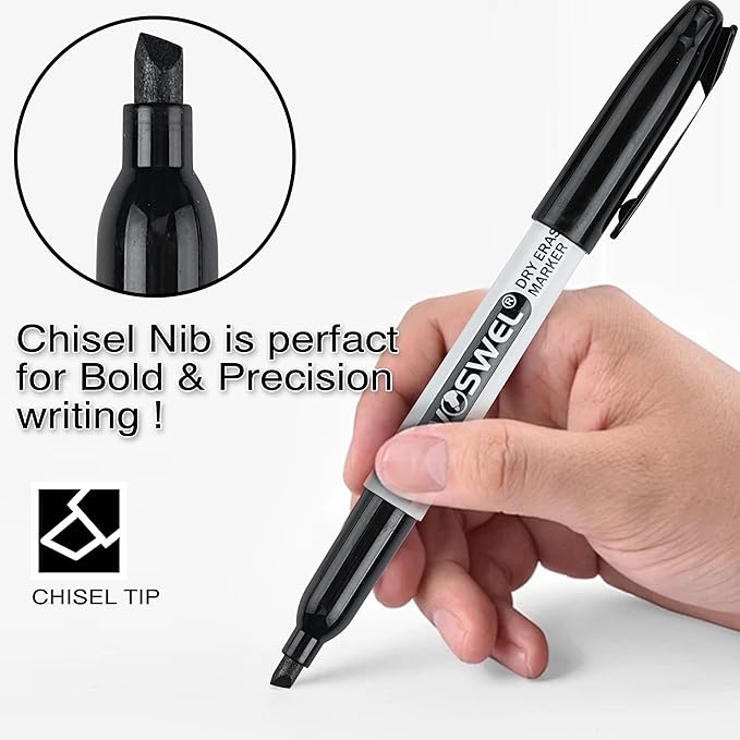 WOSWEL Dry Erase Markers Bulk, 144 Pack Black Chisel Tip Whiteboard Markers, Low Odor Dry Erase Markers for School Office Home