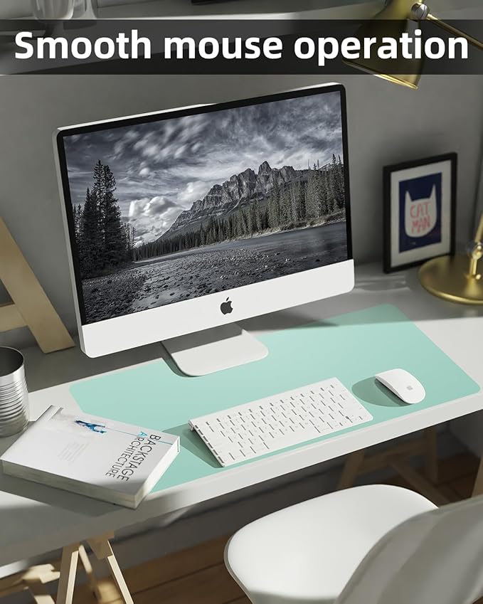 Non-Slip Desk mat,PULeather Desk Pad Protector, Office Desk Mat, Large Mouse Pad,Desk Blotter, Laptop Desk Pad, Waterproof Desk Writing Pad for Office and Home (Turquiose, 35.4" x 17")