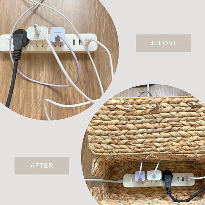 BINH YEN HOME Wicker Cable Management Box with Lid, A Handwoven Water Hyacinth Cords Hider Box for TV, Computer, Router, USB Hub to Hide Cords & Power Strip for Desk, Floor, Office 12.8x5.5x5.5