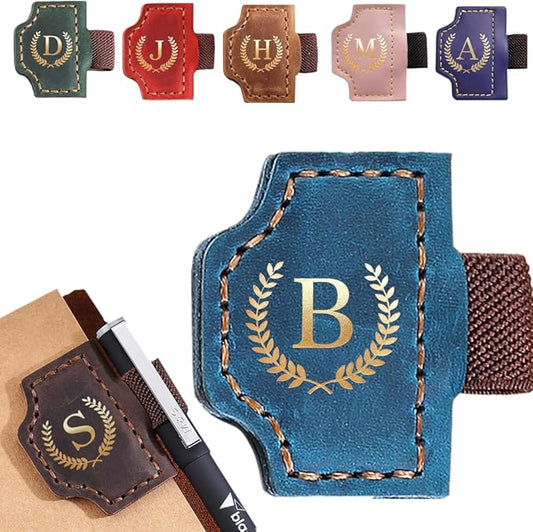 Personalized Mark Bookmark with Pen Holder, Leather Magnetic Book Marker 26 Letters,Custom Initials Page Marks, Gifts for Book Lovers Readers Men Women (Blue, B)