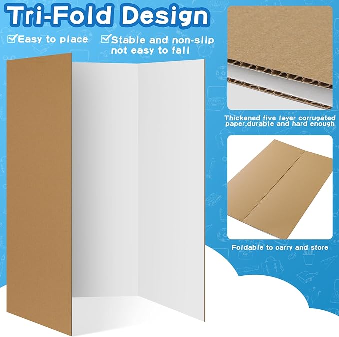 VinTS 36" x 48" Large Trifold Poster Board,4 Pack White Corrugated Foldable Project Boards for Science Fair, School Projects,Photo Displays