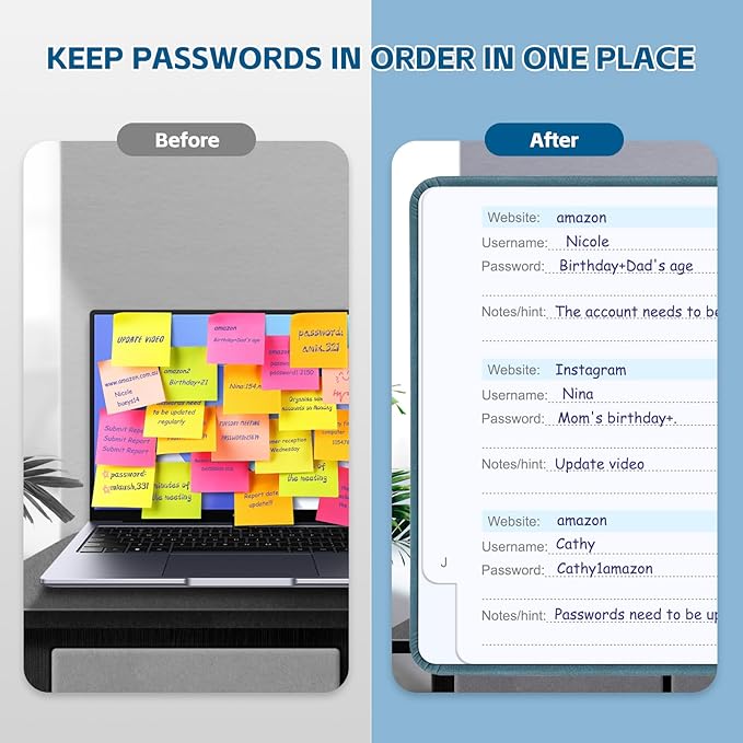Password Keeper Book with Alphabetical Tabs，4.3"x5.7" Small Password Books for Seniors Password Notebook for Internet Website Address Log in Detail (Blue)