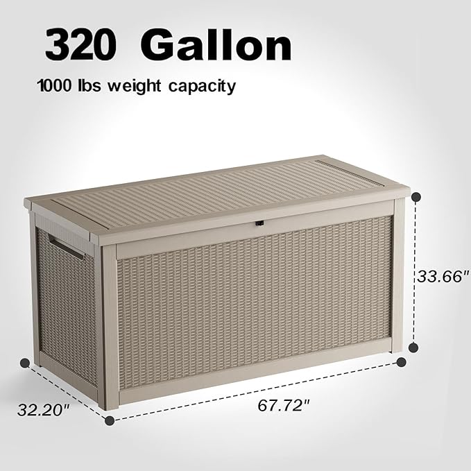 EasyUp 320 Gallon Deck Boxes Waterproof, Outdoor Large Storage Boxes with Lids, Outside Resin Storage Box & Deck Boxes for Patio, Garden Use(Gray)