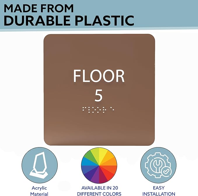 Modern Olive ADA Floor 5 Sign with Braille – Made from Durable Acrylic and Ready to Mount