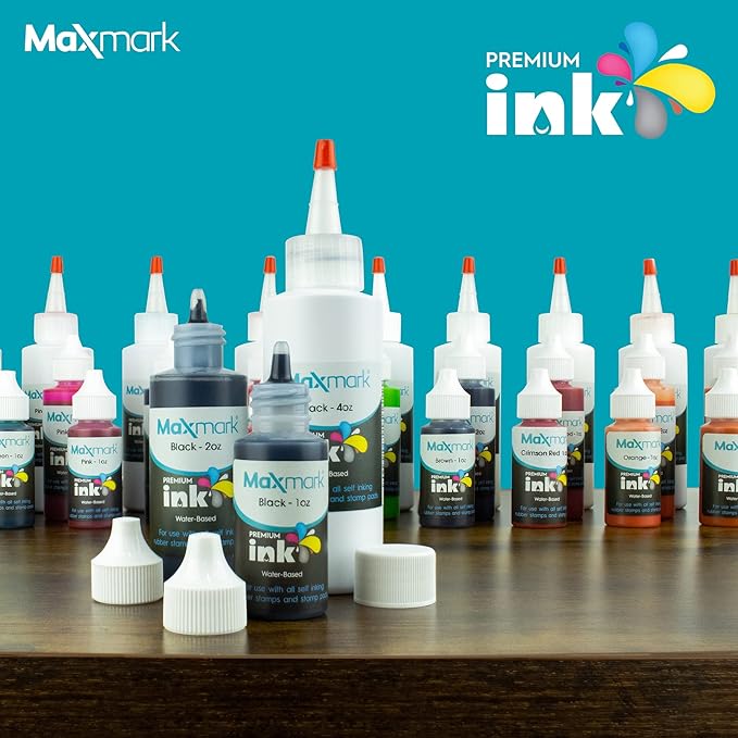 MaxMark Premium Refill Ink with Control Tip Bottle for Self-Inking Stamps, Gray Color - 4 oz.