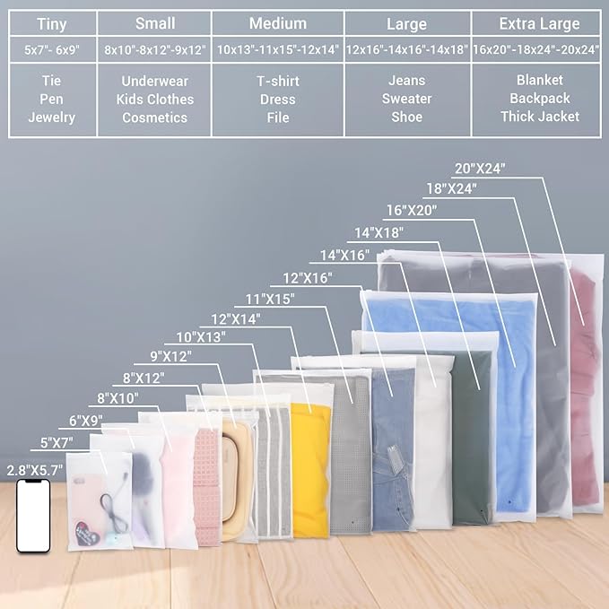 Svaldo Swimsuit Bags, 50 Pack 8x10 Inch Shirt Bags for Small Business, Plastic for Clothes, Bikini, Underwear, Makeups, Resealable Ziplock Packaging, Storage With Zipper, 3 Mil