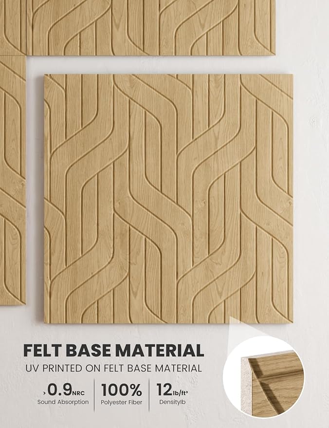 Fluxynara Large Felt Bulletin Board,Cork Board Alternative 70.87'' x 47.24'' Art Acoustical Wall Panels-6 Pack with 60 Adhesive Tabs,for Recording Studio/Home Offices-Natural Oak/Artistic