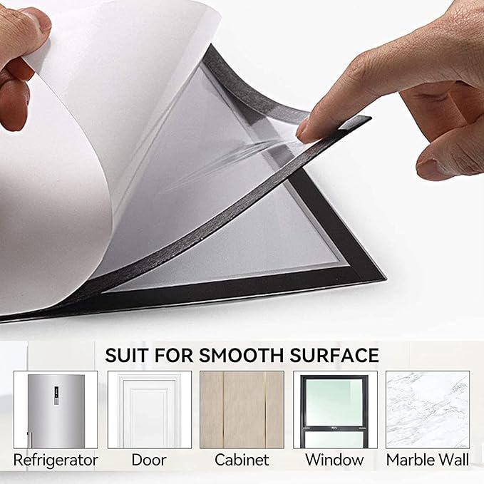 JIUYE 8.5x11 Magnetic Sign Holder,Self-Adhesive Magnetic Frames,Wall Mount Picture Display Frame with Magnet Strip Border for Window/Door/Fridge/Document Notice Paper(12Pcs,Silver)