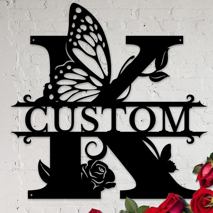 Personalized Custom Letter Name metal Signs,Custom Black Letter Monogram Wall Art Decor,Metal Signs Plaques Outdoor wall Decorative Signage (K)