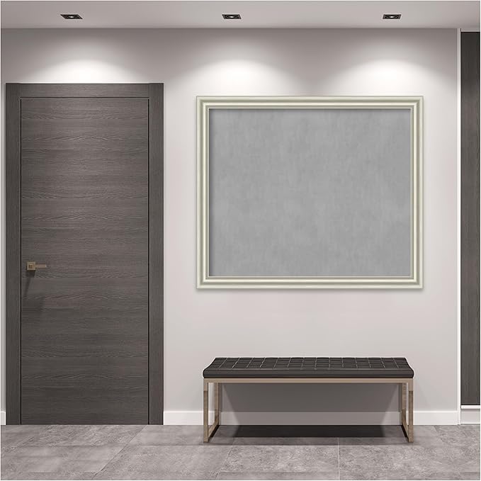 Amanti Art Silver Framed Magnetic Board 46x54 Oversize Vision Board for use with Magnets, 100% Metal Sheet to Display Items as Office Decor or for Home Organization in mudroom, Kitchen or Kids Room