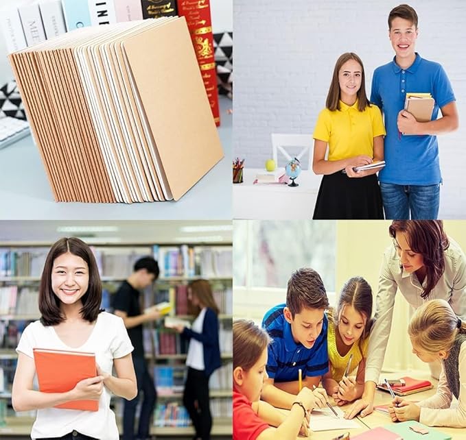 24 Pack Kraft Notebook Journals for Travelers, Students and Office, Writing Diary Subject Notebooks Planner with Thick Paper, 60 Pages, 30 Sheets, 8.3x5.5 inch, A5 Size, Travel Journal Set.(Blank)
