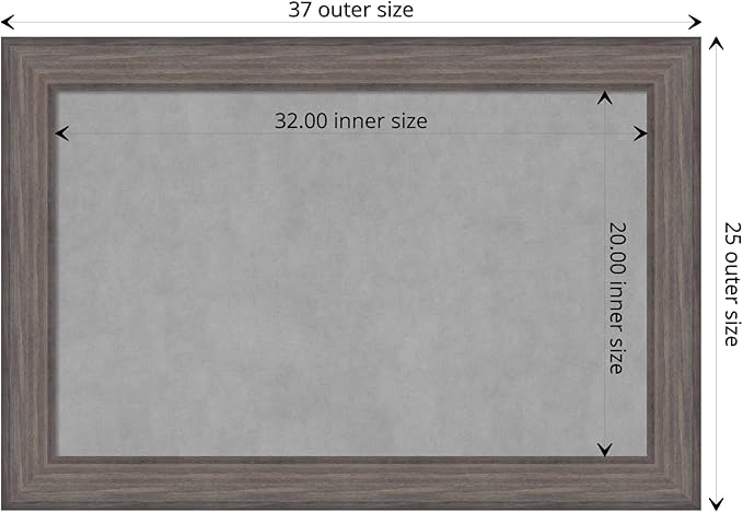 Amanti Art Grey Framed Magnetic Board 25x37 Large Vision Board for use with Magnets, 100% Metal Sheet to Display Items as Office Decor or for Home Organization in mudroom, Kitchen or Kids Room