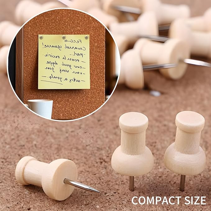 100 Pcs Wood Push Pins, CNYMANY Colored Thumbtacks for Bulletin Board, Decorative Eco-Friendly Corkboard Pins, Non-Slip Map Pins for DIY Wall Craft Projects Office & Home Supplies - 10 Styles