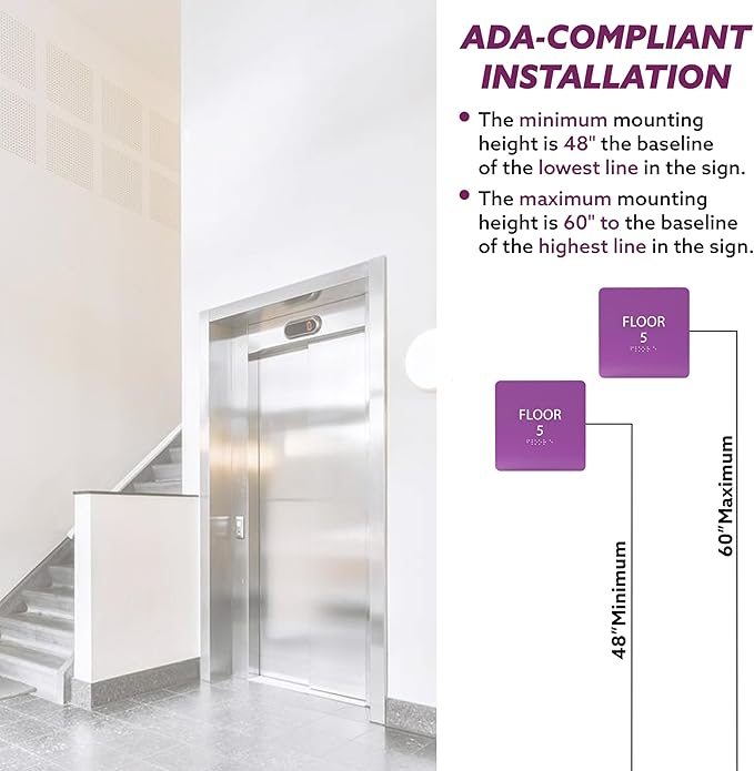 Grey w/Black ADA Floor 5 Sign with Braille – Made from Durable Acrylic and Ready to Mount