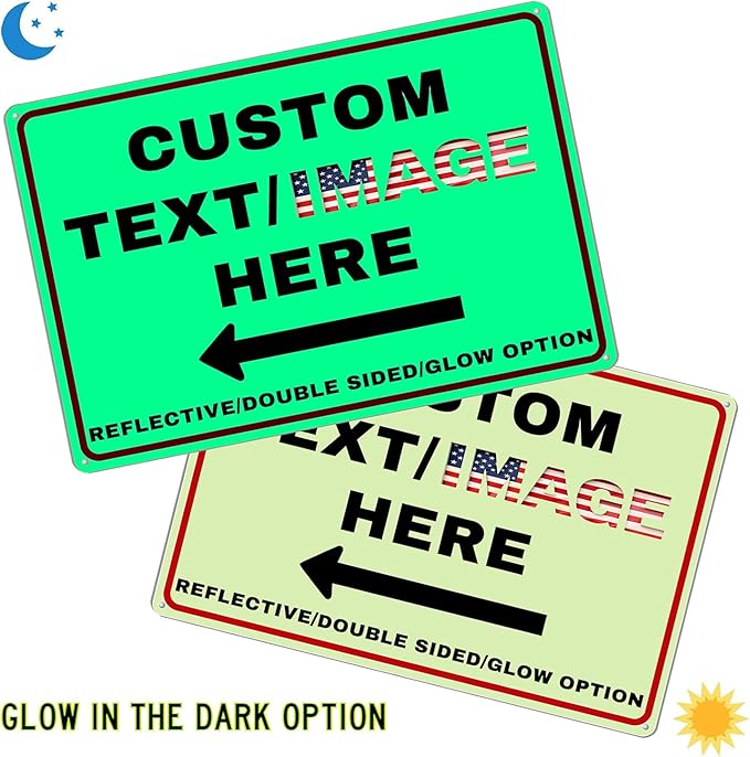 Custom Directional Arrow Sign Large, Glow in the Dark/Reflective Option, 16''x12'' Personalized Metal Address Plaque, Customize for Business Logo, Office, Home, Yard, Outdoor