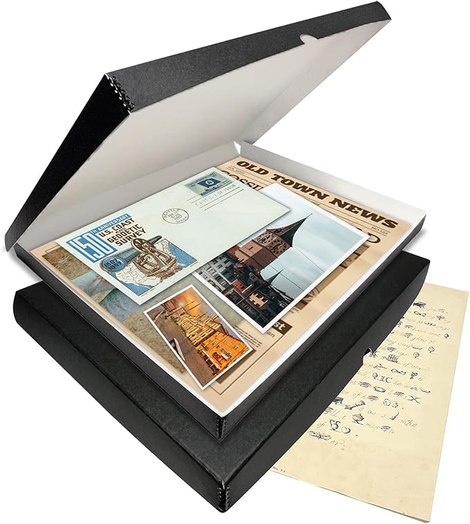 Lineco Folio Storage Box, Clamshell Design with Metal Edge. 18.5x24.5x1.75 Inches, Archival Boxboard, Preserve Photos, Cards, Magazines, Documents, Art, Ephemera, Family Records, Black, Pack of 2