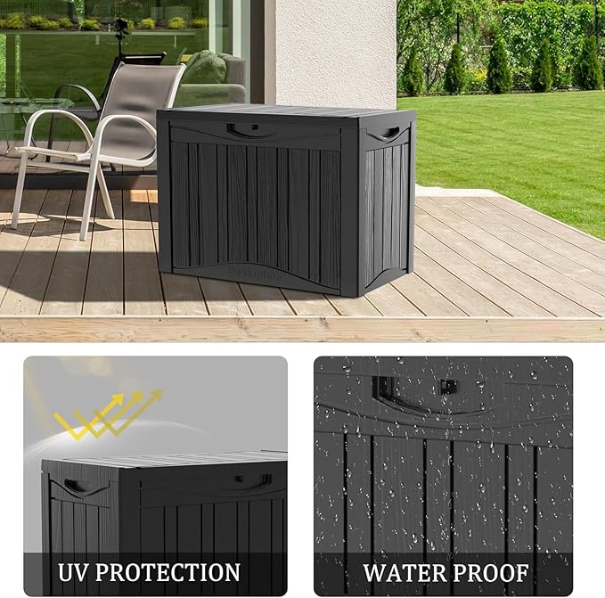 Yardgrace 50 Gallon Plus Outdoor Storage Box, Waterproof Resin Deck Box for Patio, Pool, and Garden, Lockable Bin for Cushions, Tools, and Accessories, UV-Resistant, Black