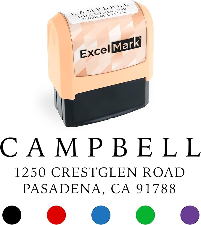 ExcelMark Address Stamp - Custom Return Address Stamp with Elegant Designs, Vibrant Colors & Patterns – Perfect for Mail, Invitations & Gifts (Peach Mount, Simple Classic)