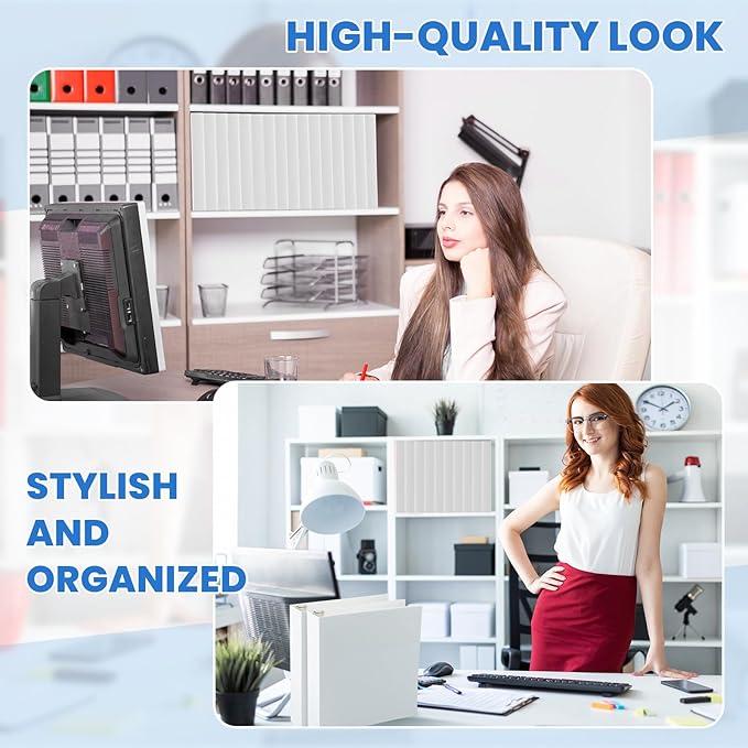 Henoyso 12 Pcs 3 Ring 2 Inch Binders Fits 8.5 x 11 Inch Letter Size Paper, Plastic White Flexible Binders with View Cover and 2 Pockets, 375 Sheets Capacity for Office School