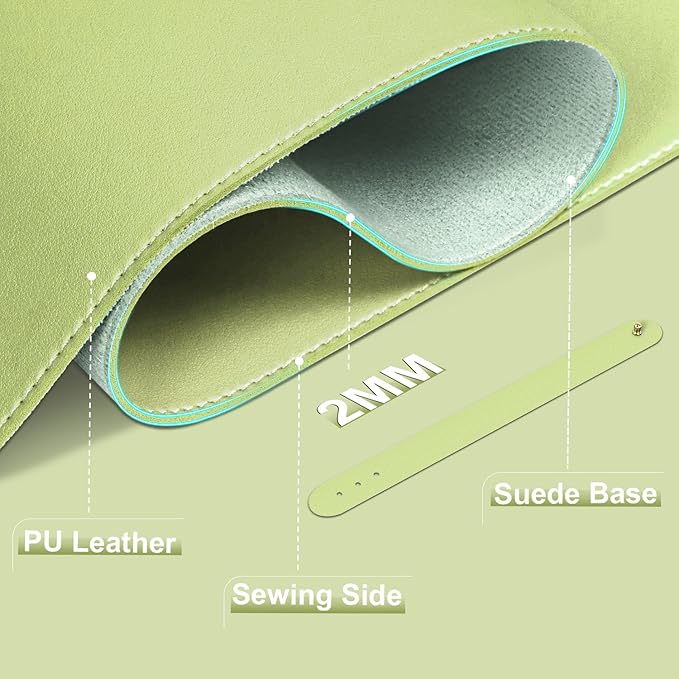 Leather Desk Pad Protector, Mat, Large Mouse Pad, Non-Slip Blotter, Laptop Desk Pad - PU Leather Writing Pad for Office and Home (Matcha Green, 31.5" x 15.7")