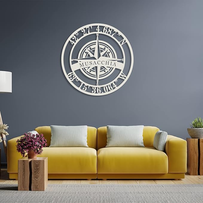 Metal Name Signs Personalized, Nautical Compass GPS Coordinates Metal Sign with Last Name Date, Compass Metal Sign, Personalized Wall Decor, Personalized Wedding Gift
