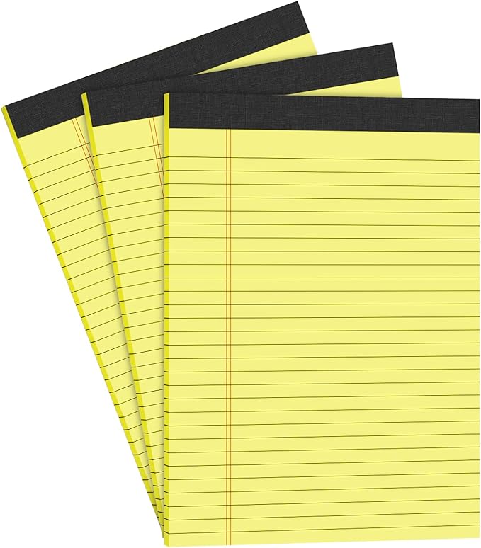 AILZFEI Yellow Legal Pads Note Pads 8.5 x 11 inch Wide Ruled, 30 Sheets/Pad, 20lb Colored Paper, Perforated Notepad with Sturdy Back (3 Pads Yellow)