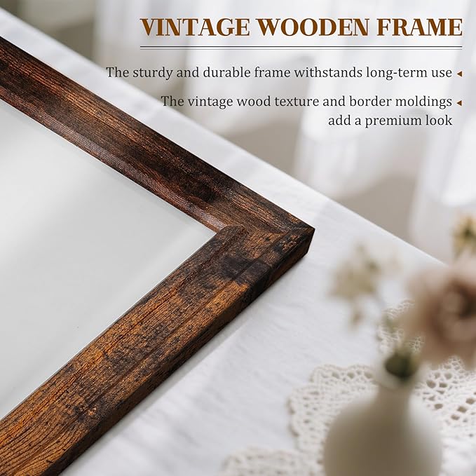 White Board for Wall, 24'' x 18'' Magnetic Dry Erase Board, Decorative Whiteboard, Brown Vintage Wooden Frame